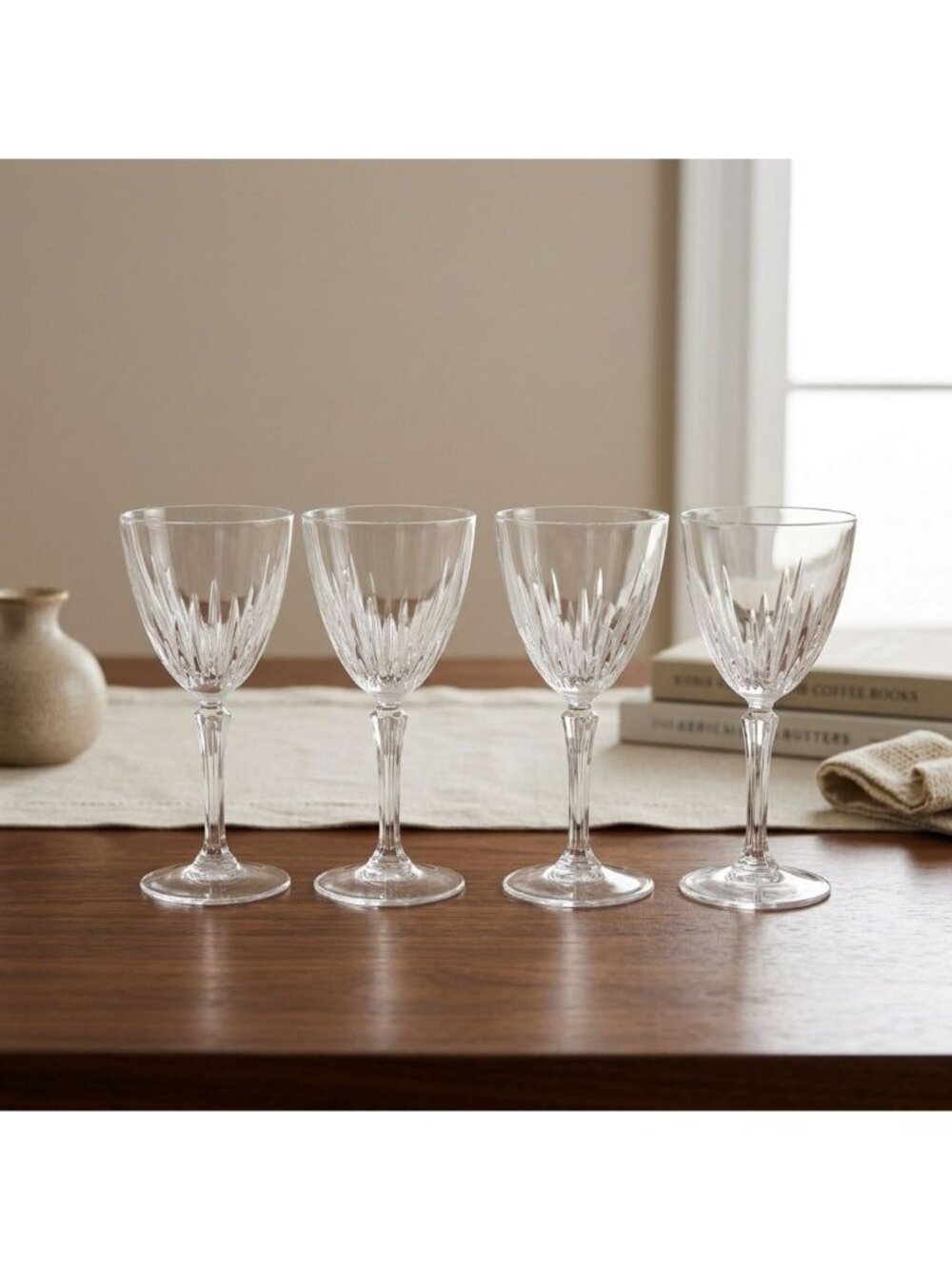 Set of 4 Vintage Waterford Lismore Crystal 7.5" Balloon Wine Glasses Goblets